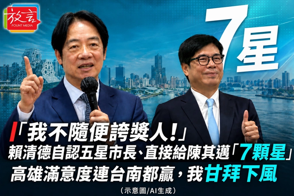 「我不隨便誇獎人!」賴清德自認五星市長、直接給陳其邁「7顆星」:高雄滿意度連台南都贏,我甘拜下風