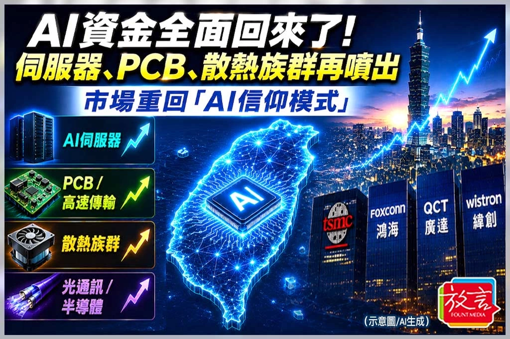 AI資金全面回來了！伺服器、PCB、散熱族群再噴出　市場重回「AI信仰模式」