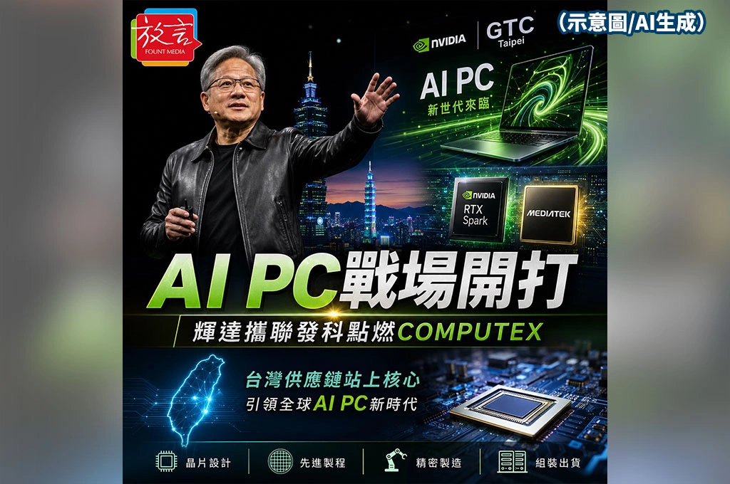 《放. 新聞／台灣要聞／工商時報》 COMPUTEX開幕前AI火力全開！黃仁勳推RTX Spark攜手聯發科　台灣供應鏈從伺服器打進AI PC