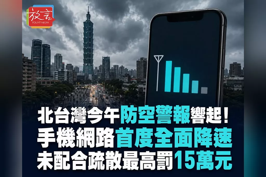 北台灣今午防空警報響起！手機網路首度全面降速　未配合疏散最高罰15萬元