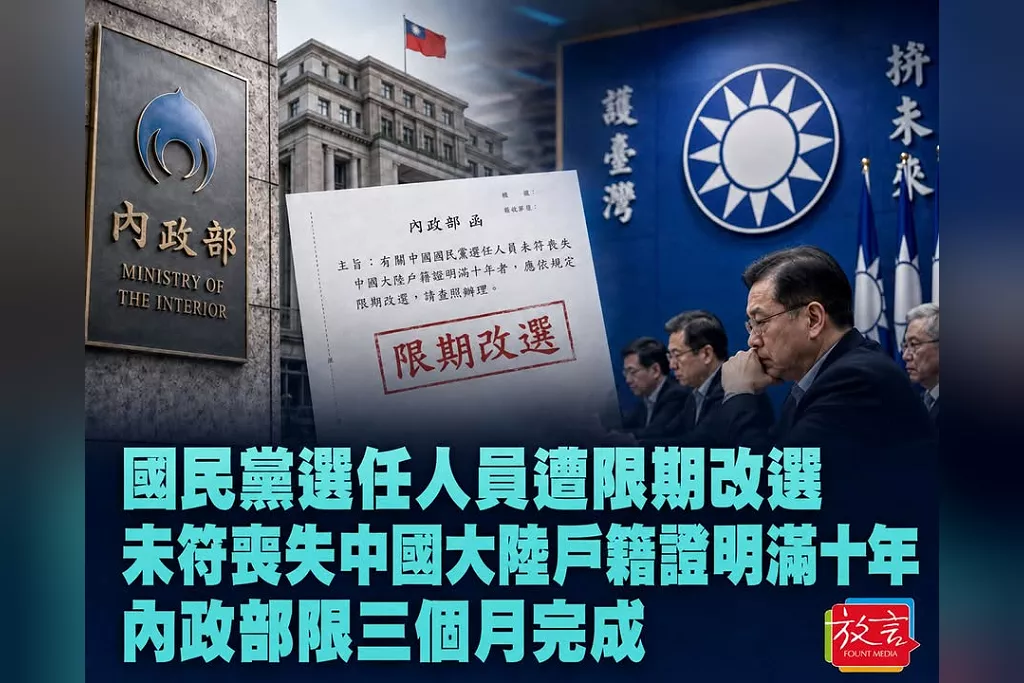 內政部出手了！國民黨選任人員未符「喪失中國大陸戶籍證明滿10年」　4黨5人限期改選