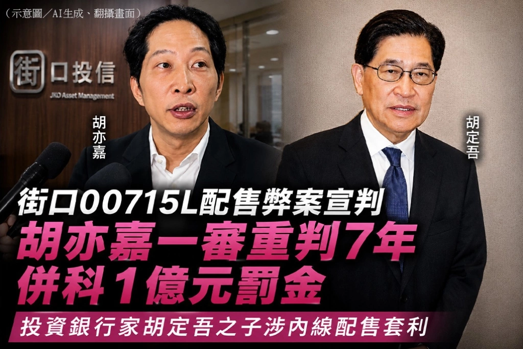 街口00715L配售弊案宣判　胡定吾之子胡亦嘉一審重判7年、併科1億元罰金
