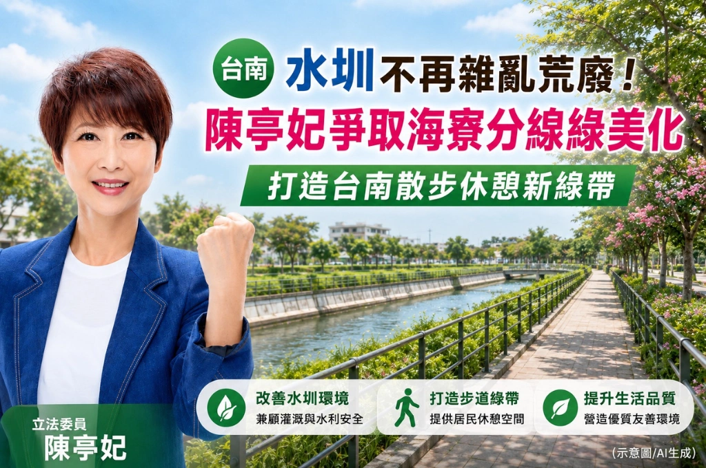 台南水圳不再雜亂荒廢！陳亭妃爭取海寮分線綠美化　打造散步休憩新綠帶