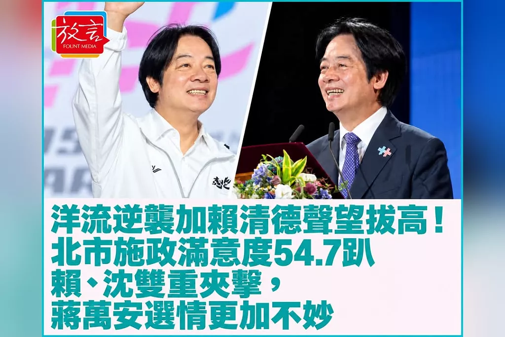 洋流逆襲加賴清德聲望拔高！北市施政滿意度54.7趴　賴、沈雙重夾擊，蔣萬安選情更加不妙