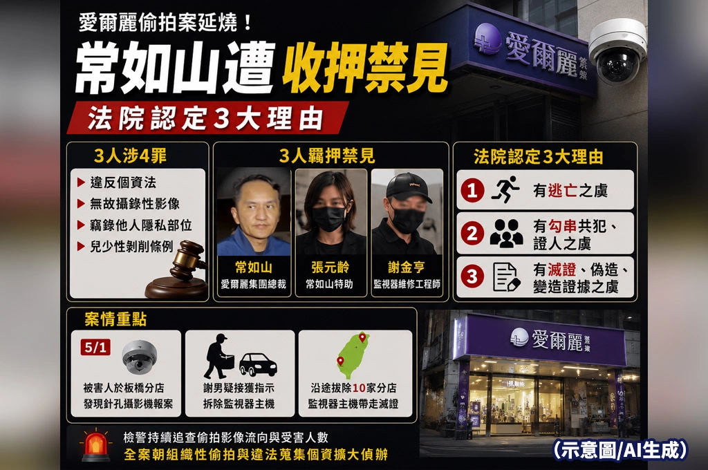 愛爾麗偷拍案延燒！常如山遭收押禁見　法院點名「逃亡、串證、滅證」3大理由