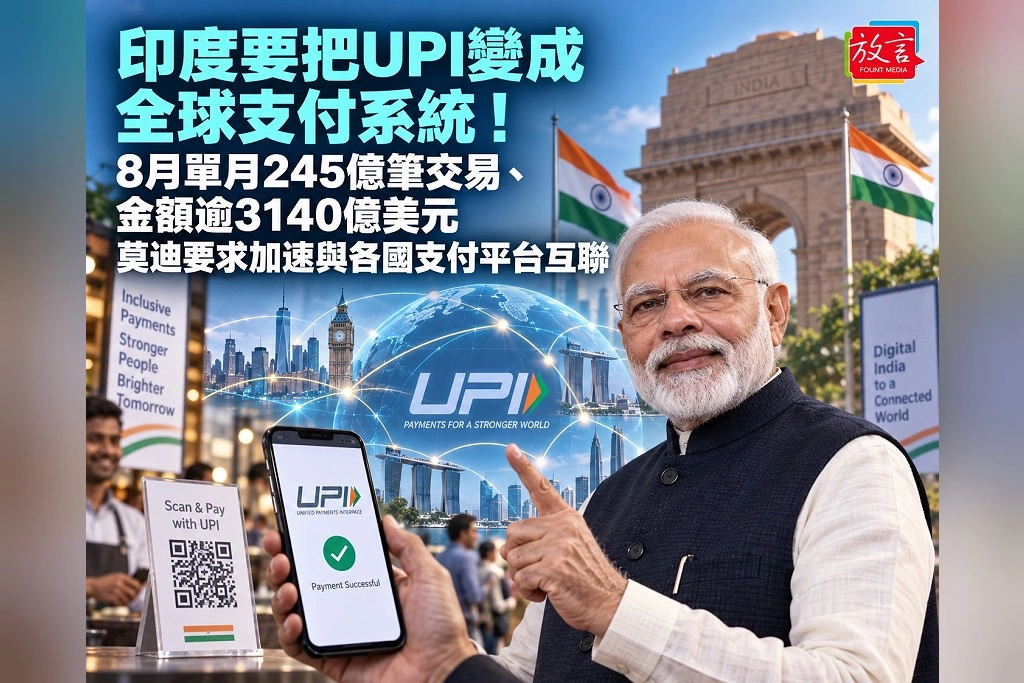 印度要把UPI變成全球支付系統！8月單月245億筆交易、金額逾3140億美元　莫迪要求加速與各國支付平台互聯
