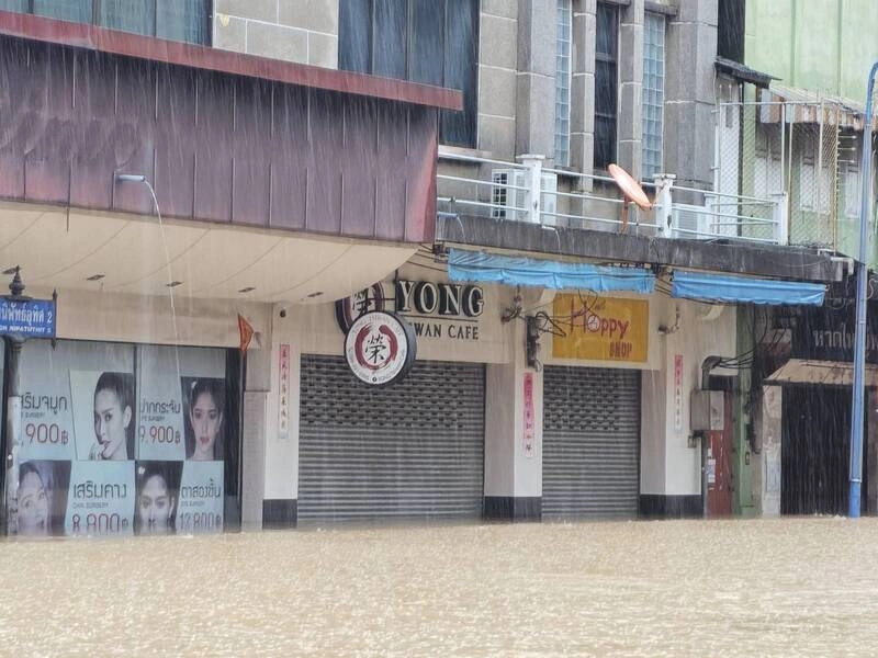 泰國南部宋卡府的合艾淹水災情