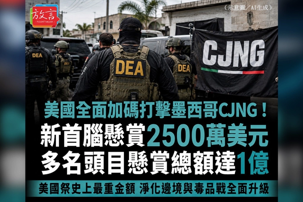 美國全面加碼打擊墨西哥CJNG！新首腦懸賞2500萬美元　多名頭目懸賞總額達1億