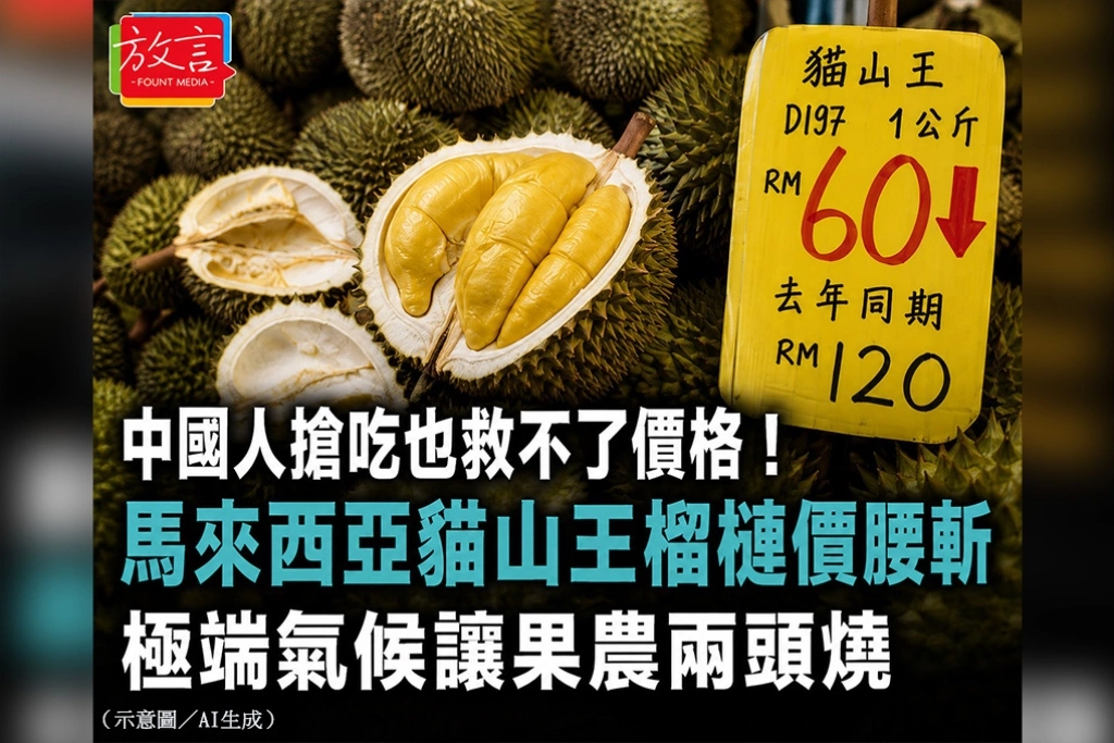 中國人搶吃也救不了價格!馬來西亞貓山王榴槤價腰斬 極端氣候讓果農兩頭燒