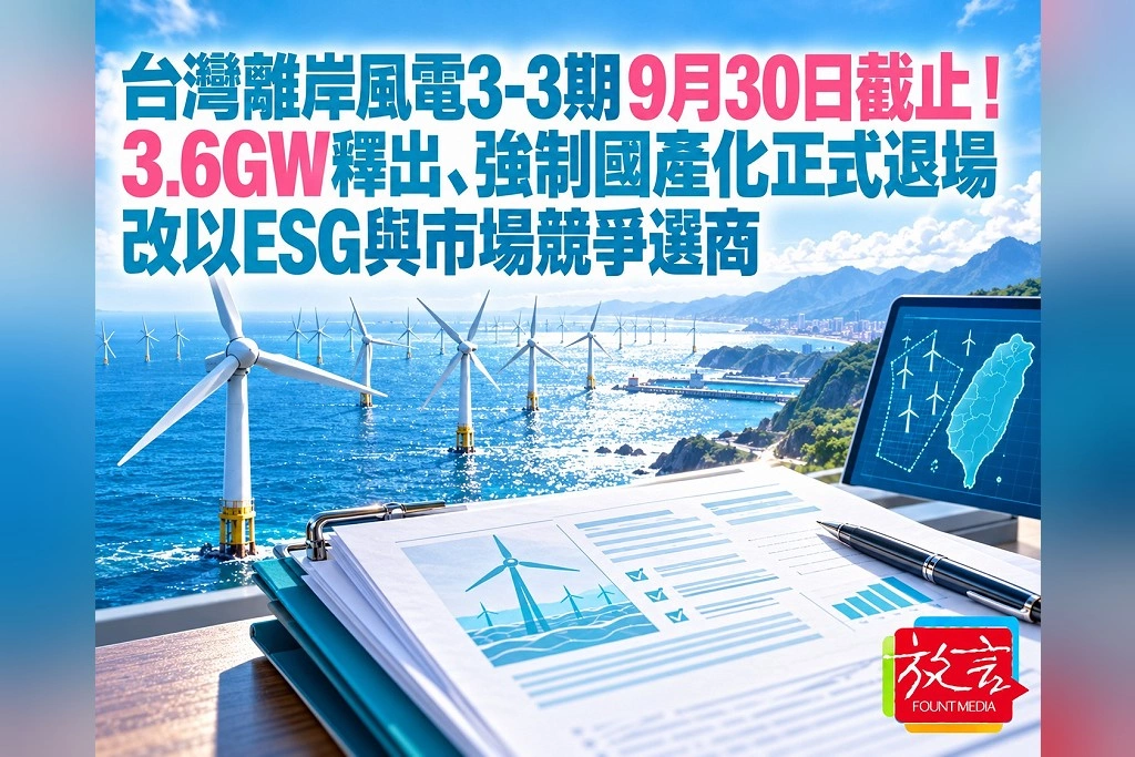 台灣離岸風電3-3期9月30日截止！釋出3.6GW容量　強制國產化退場