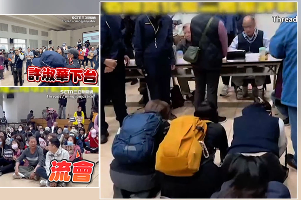 畫面震撼！南投縣府要在名間鄉蓋焚化爐、民眾下跪一排喊「會議無效」！自救會質疑環評委員蔡勇斌與縣府關係