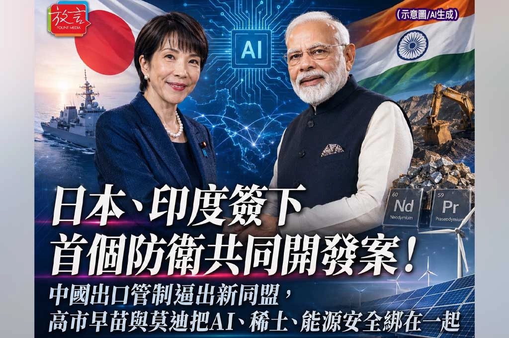 日本、印度簽下首個防衛共同開發案！中國出口管制逼出新同盟，高市早苗與莫迪把AI、稀土、能源安全綁在一起