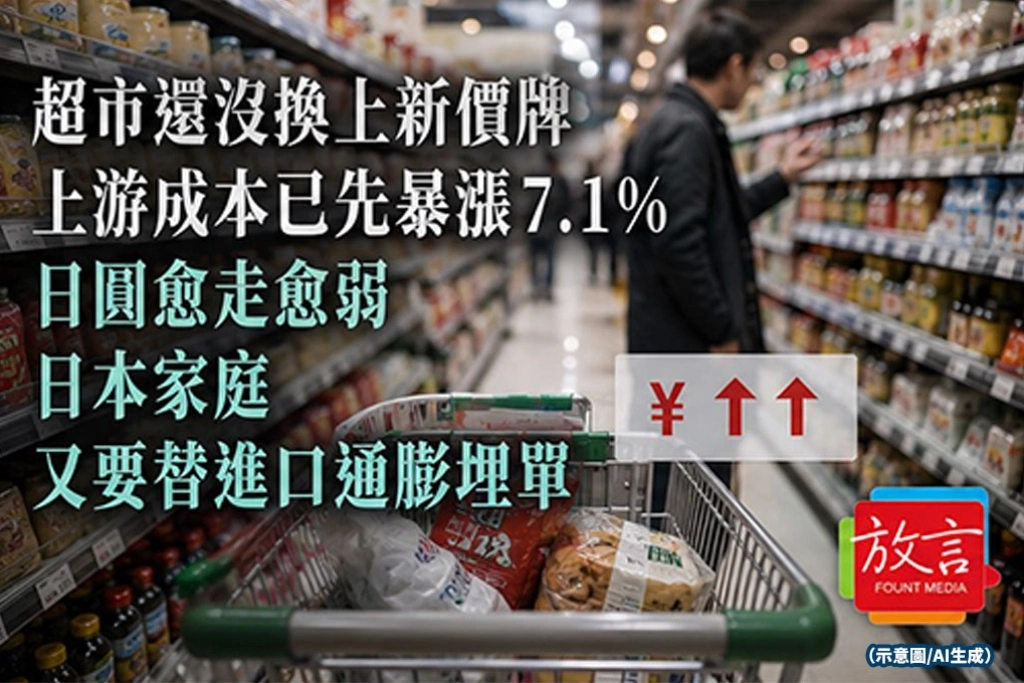《放. 新聞》超市還沒換上新價牌，上游成本已先暴漲7.1％　日圓愈走愈弱，日本家庭又要替進口通膨埋單