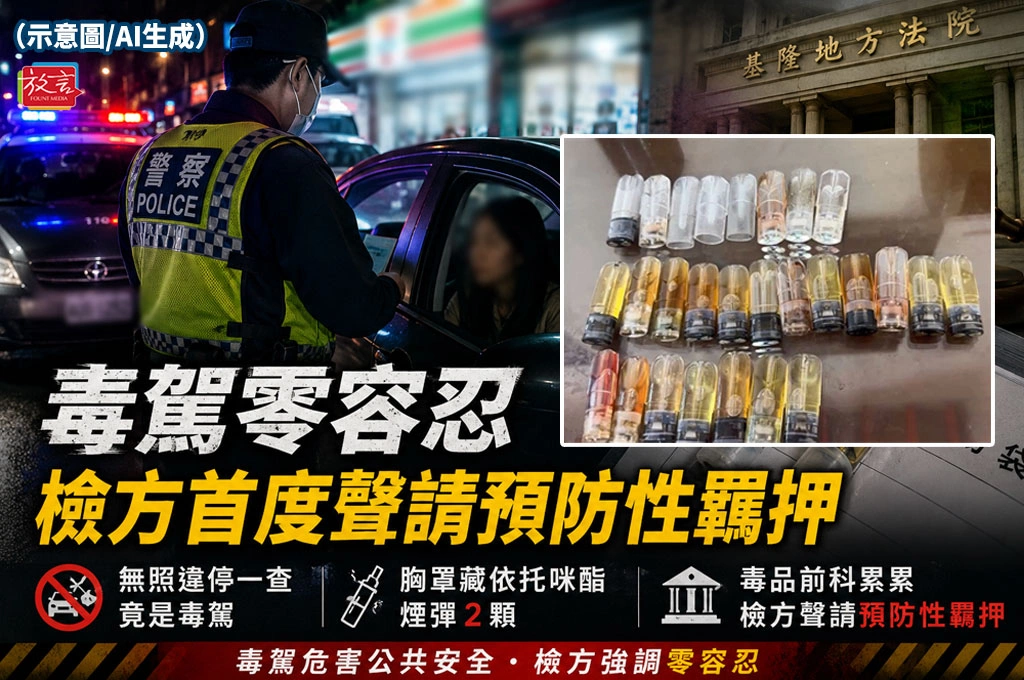 無照違停一查竟是毒駕！基隆女胸罩藏依托咪酯煙彈　檢方首度聲請預防性羈押
