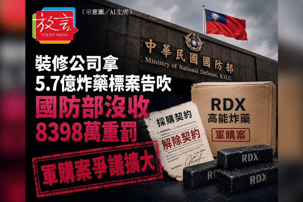 裝修公司拿5.7億炸藥標案告吹　國防部沒收8398萬重罰