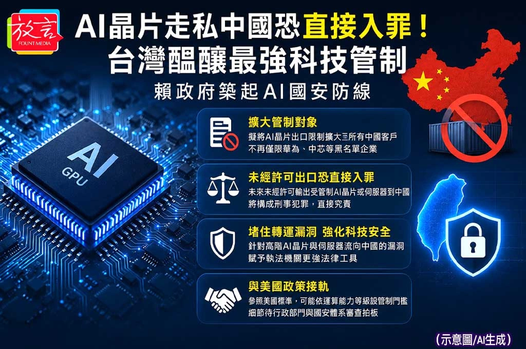 AI晶片走私中國恐直接入罪！台灣醞釀最強科技管制　賴政府築起AI國安防線