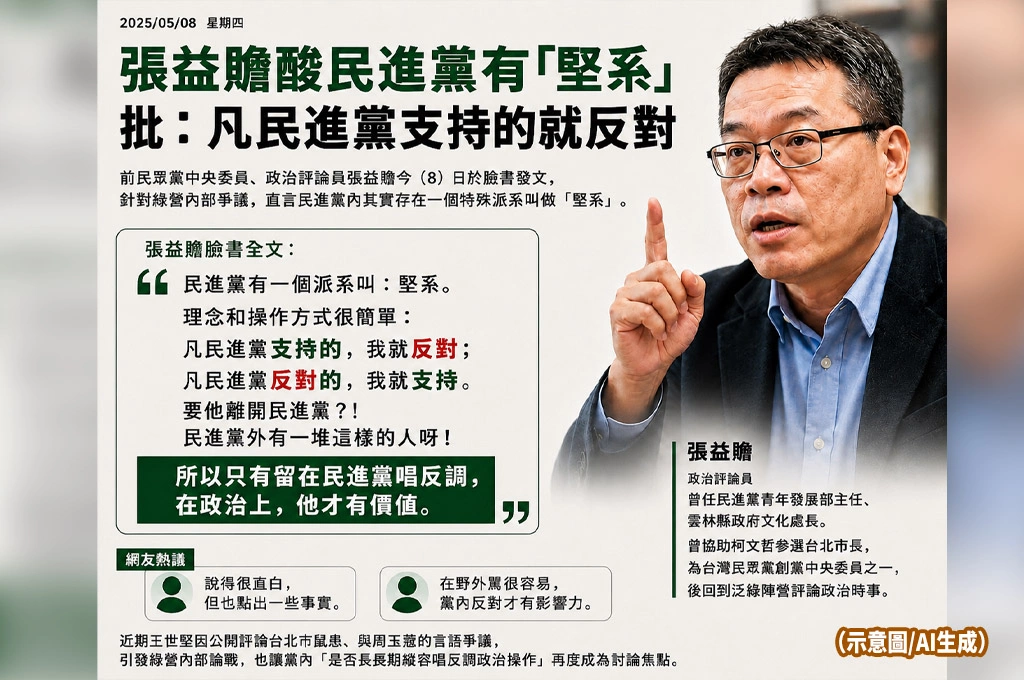 張益贍酸民進黨有「堅系」 批:凡民進黨支持的就反對