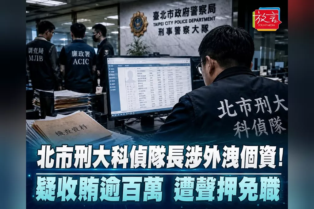 北市刑大科偵隊長涉收賄逾百萬！利用檢察官信任「夾帶」查個資　上百筆外洩遭聲押免職