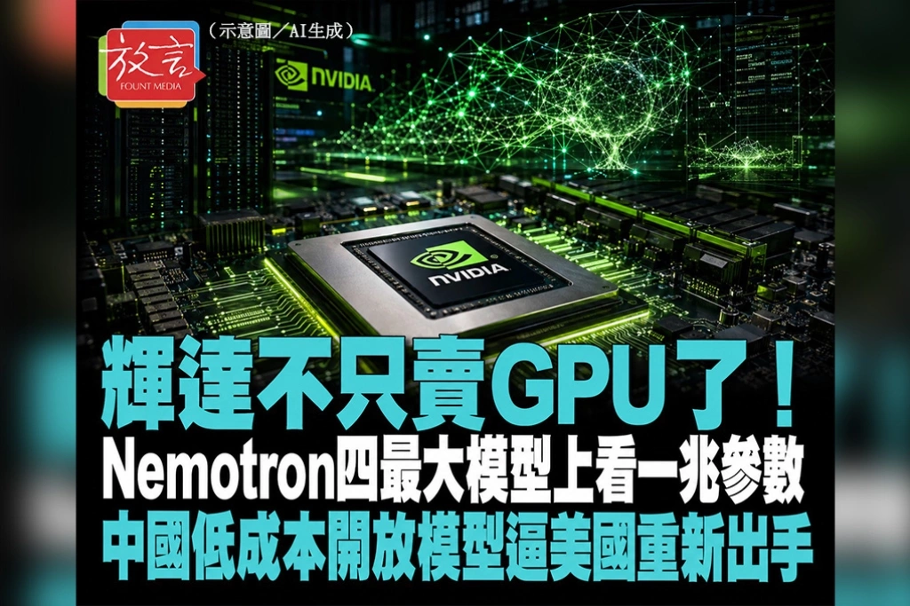 輝達不只賣GPU了！Nemotron 4最大模型上看1兆參數　中國低成本開放模型逼美國重新出手