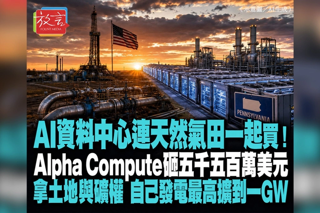 AI資料中心連天然氣田一起買！Alpha Compute砸5500萬美元拿土地與礦權　自己發電最高擴到1GW