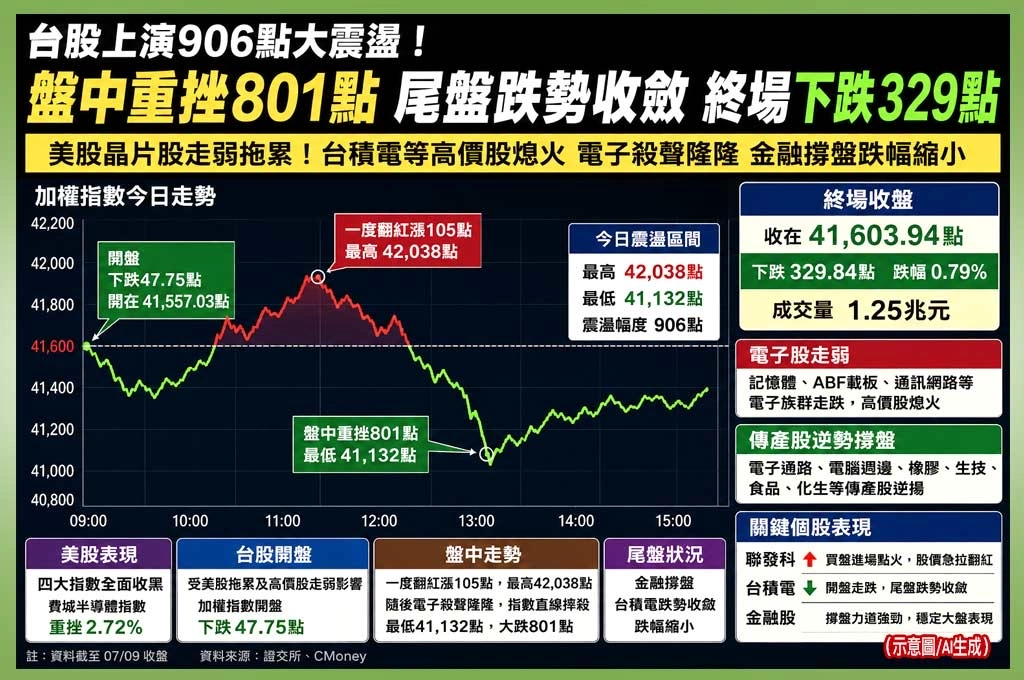 台股上演906點大震盪！盤中重挫801點　尾盤跌勢收斂　終場仍下跌329點