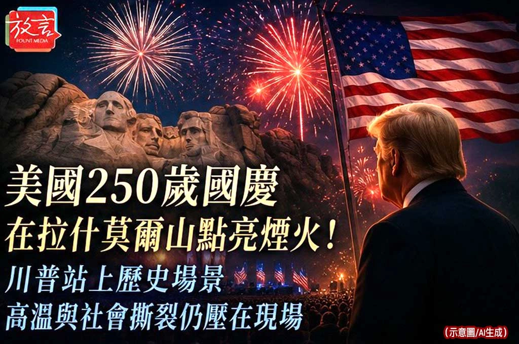 美國250歲國慶在拉什莫爾山點亮煙火！川普站上歷史場景，高溫與社會撕裂仍壓在現場