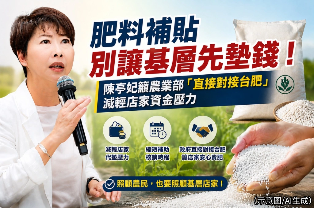 肥料補貼別讓基層先墊錢！陳亭妃籲農業部「直接對接台肥」　減輕店家資金壓力