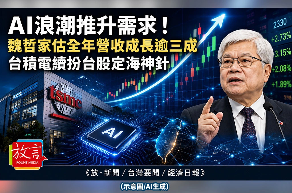 AI浪潮推升需求！魏哲家估全年營收成長逾三成　台積電續扮台股定海神針