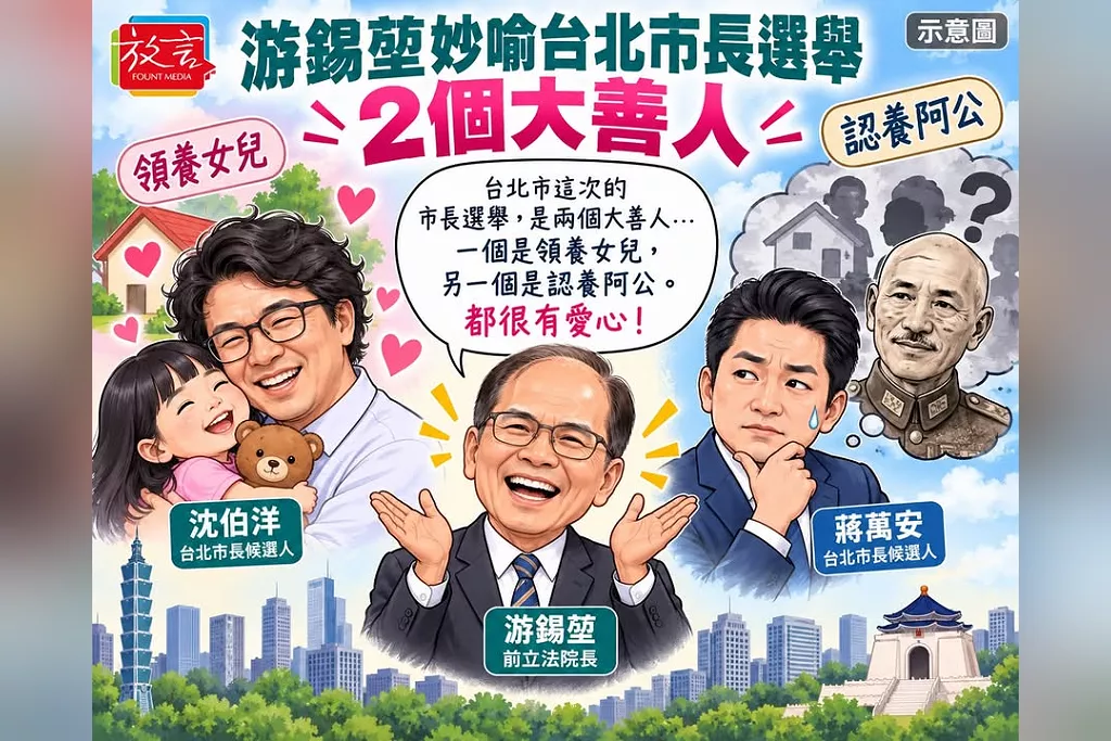 游錫堃妙喻台北市長選舉「兩個大善人」！一個領養女兒、一個認養阿公　網友笑翻：水牛伯高級酸！