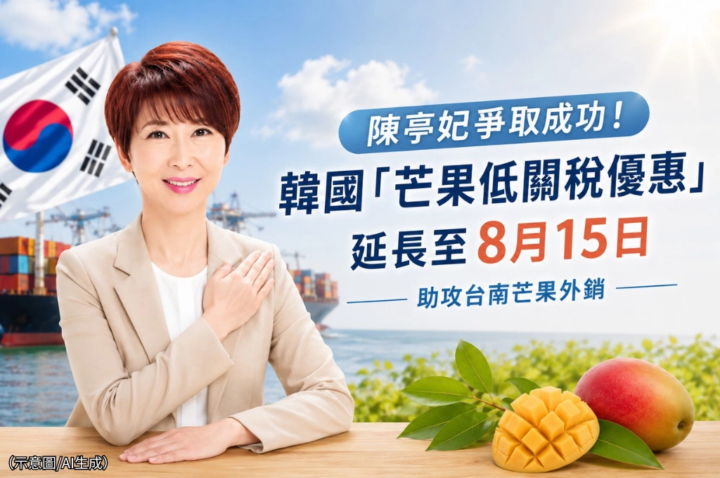 陳亭妃爭取成功！韓國「芒果低關稅優惠」延長至8月15日　助攻台南芒果外銷