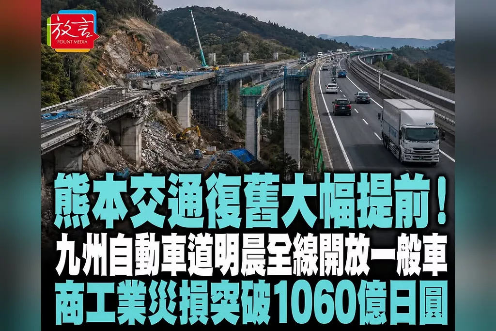 熊本交通復舊大幅提前！九州自動車道明晨全線開放一般車　商工業災損突破1060億日圓