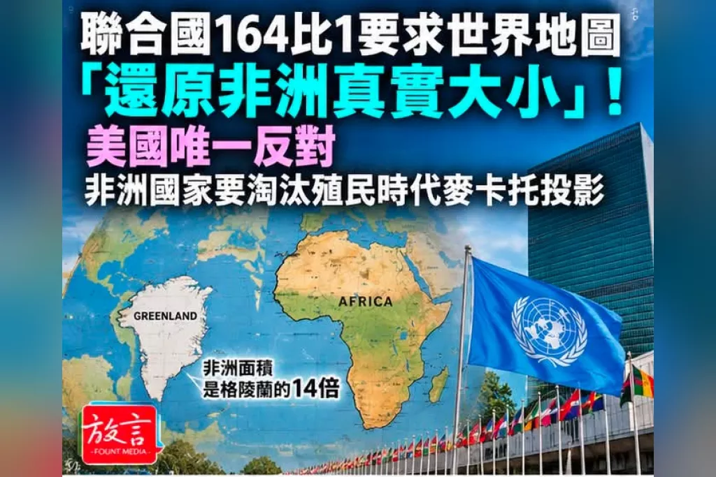 聯合國164比1要求世界地圖「還原非洲真實大小」！美國唯一反對　非洲國家要淘汰殖民時代麥卡托投影