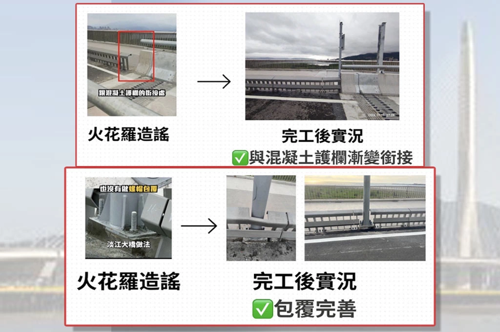 網紅「火花羅」短影片稱淡江大橋機車道「殺人護欄」百萬觀看！公路局點名「勿再造謠」：拍攝施工收尾過程混淆視聽