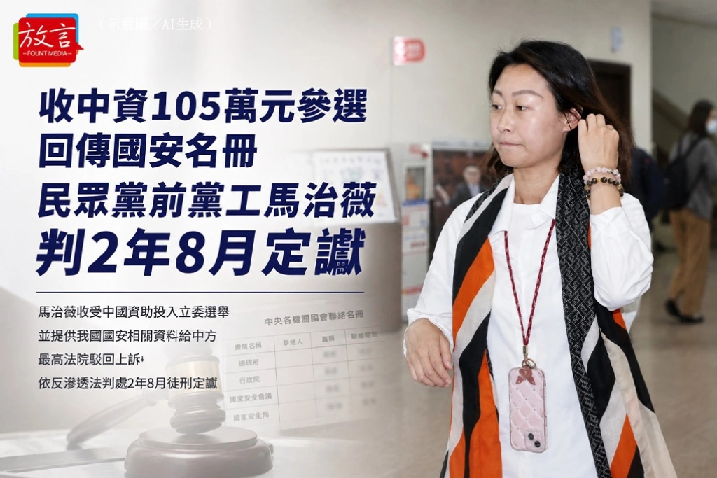 收中資105萬元參選、回傳國安名冊　民眾黨前黨工馬治薇判2年8月定讞