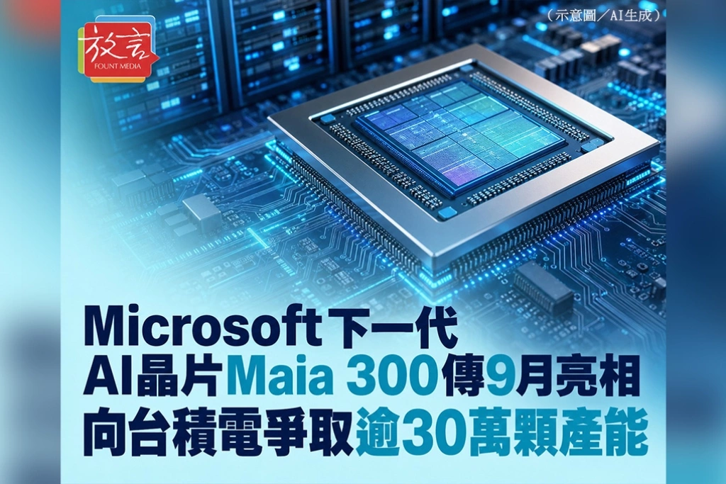 Microsoft下一代AI晶片Maia 300傳9月亮相　向台積電爭取逾30萬顆產能
