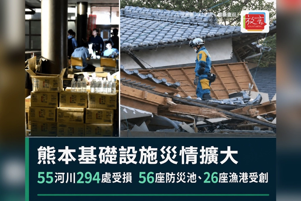 熊本基礎設施災情擴大：55河川294處受損　56座防災池、26座漁港受創