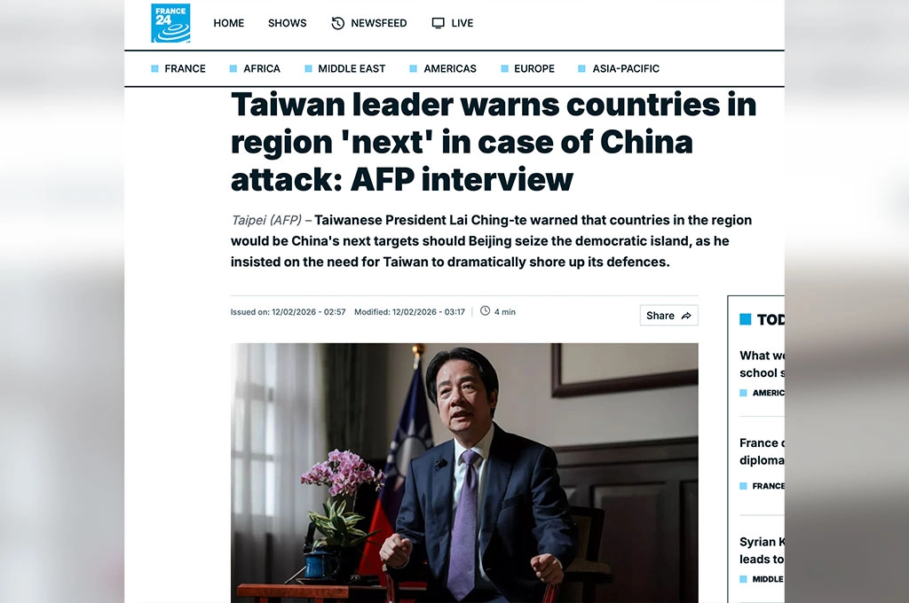 直指中國拿下台灣「下個面臨威脅是日菲」！賴清德接受「法新社」專訪提1.25兆國防預算：確保對中來說「沒一天是入侵好日子」