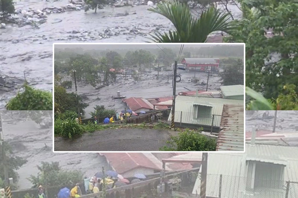 鳳凰颱風來襲「馬太鞍溪暴漲」、泥流夾帶大量土石...花蓮萬榮鄉明利村災情擴大