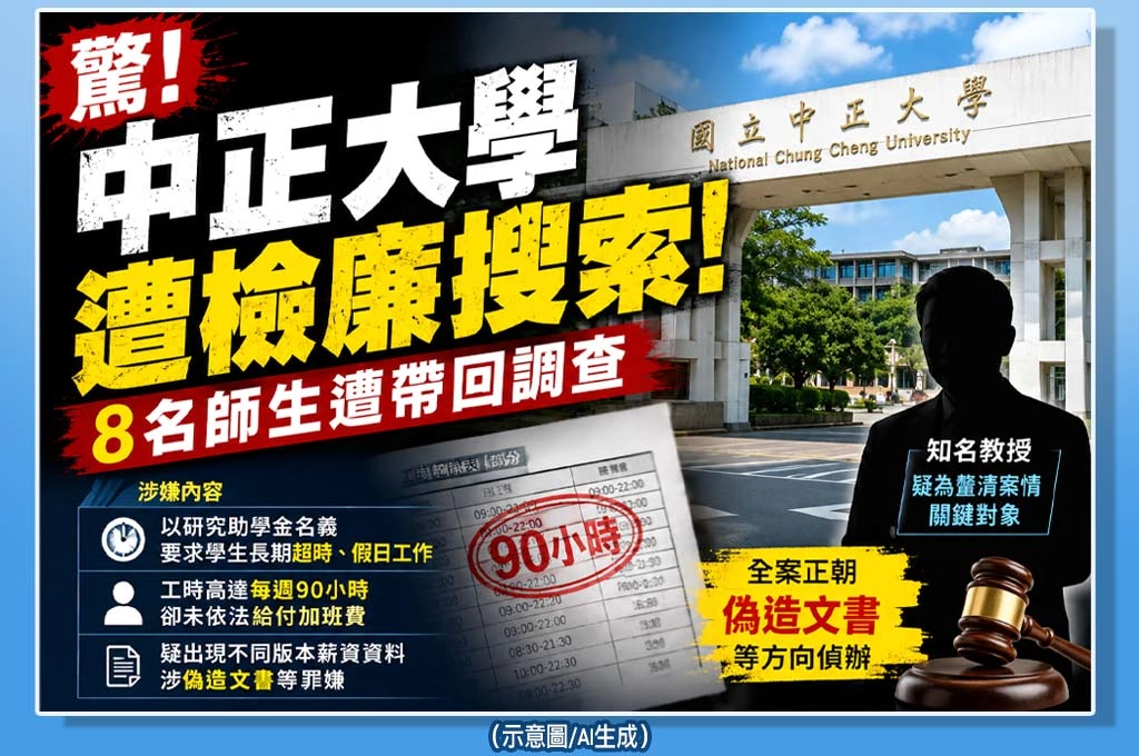 中正大學驚傳遭檢廉搜索！犯罪防治系爆「血汗助學金」爭議　8名師生遭帶回調查