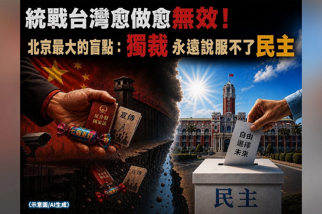 統戰台灣愈做愈無效！北京最大的盲點：獨裁永遠說服不了民主