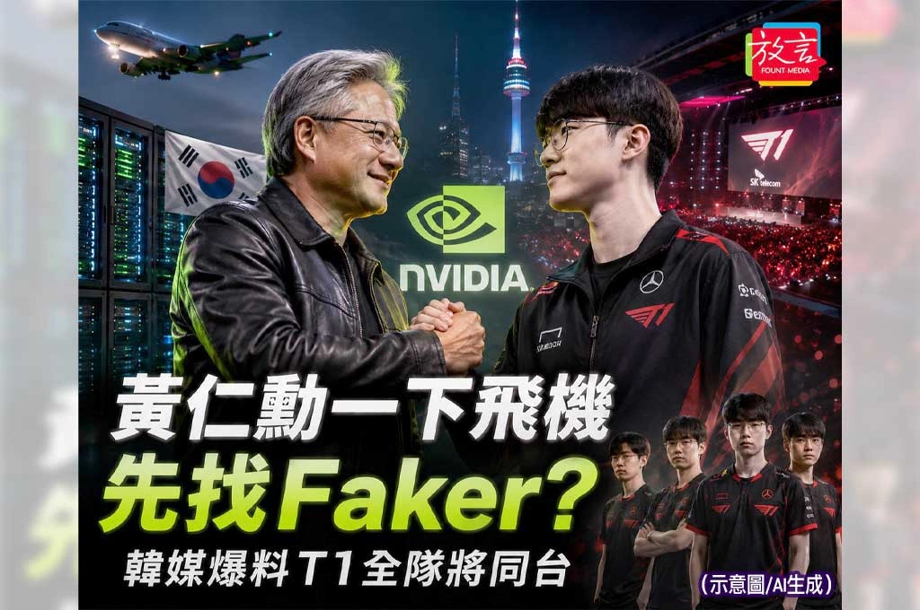 黃仁勳一下飛機先找Faker？韓媒爆料T1全隊將同台　韓流、電競、AI正式合流