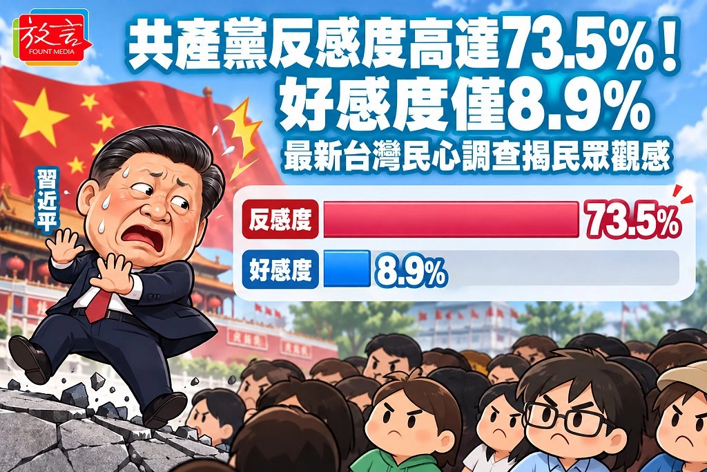 共產黨反感度高達73.5%！好感度僅8.9%　最新台灣民心調查揭民眾觀感