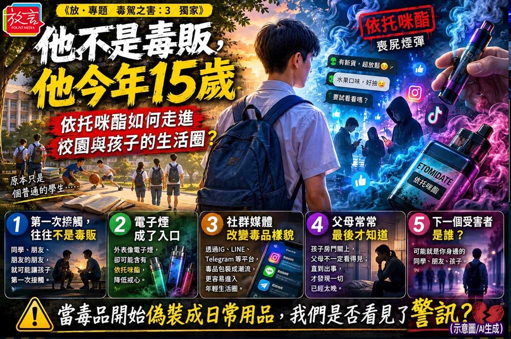 《放．專題／毒駕之害：3／獨家》他不是毒販、他今年15歲：依托咪酯如何走進校園與孩子的生活圈？