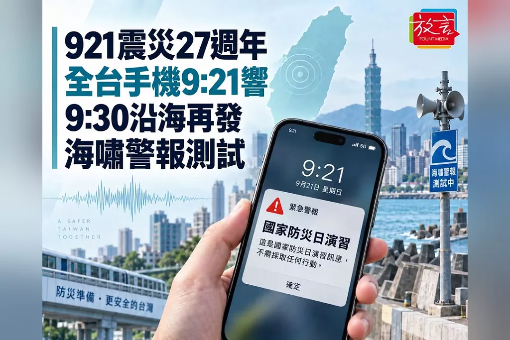 921震災27週年全台手機9時21分響！9時30分沿海再發海嘯警報、10時解除　這不是地震，是國家防災日完整演練