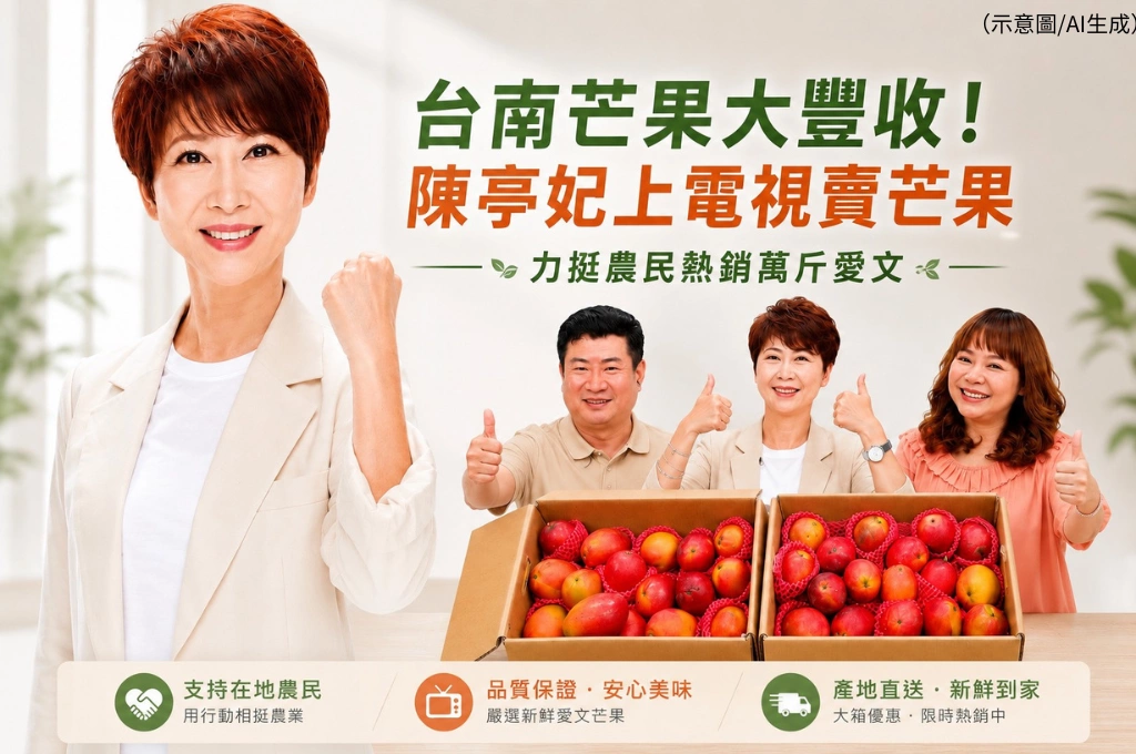 上電視賣芒果!陳亭妃力挺台南農民,助萬斤愛文熱銷