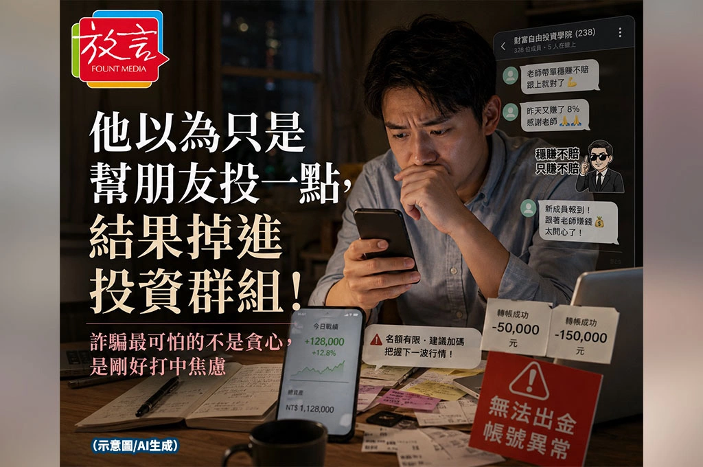 他以為只是幫朋友投一點，結果掉進投資群組！詐騙最可怕的不是貪心，是剛好打中焦慮