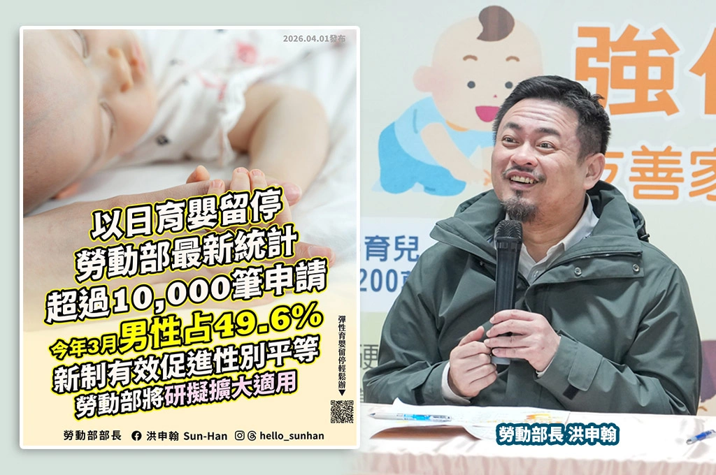 彈性育嬰留停新制申請破萬筆「男性近五成」...勞動部將研擬擴大適用範圍、預計下半年提修法