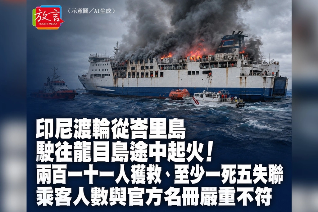 印尼渡輪從峇里島駛往龍目島途中起火！211人獲救、至少1死5失聯　乘客人數與官方名冊嚴重不符