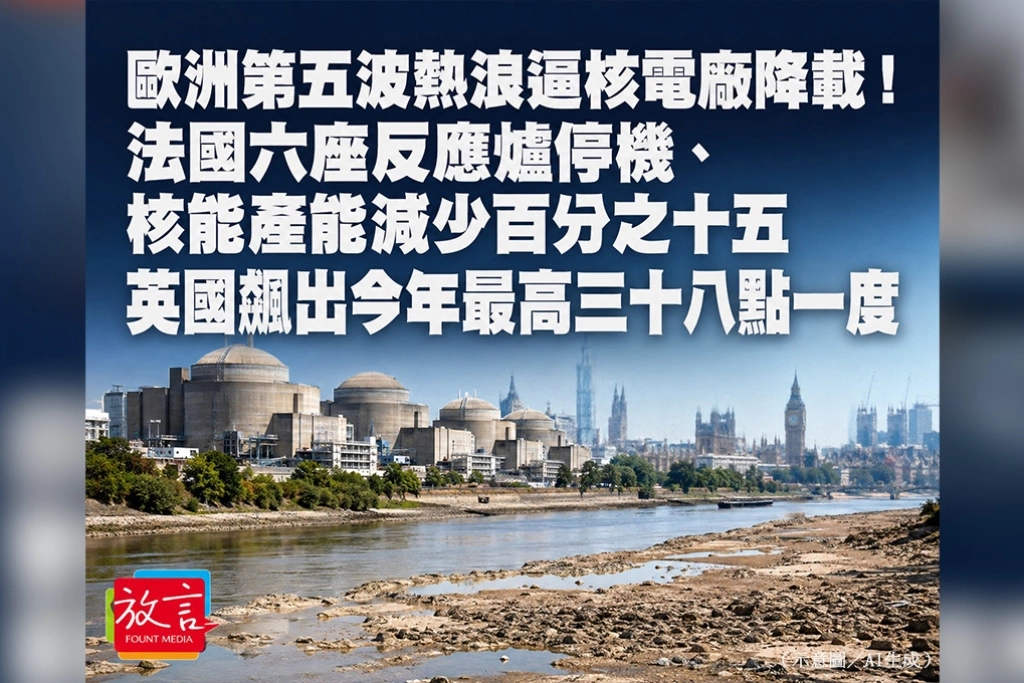歐洲第五波熱浪逼核電廠降載！法國6座反應爐停機、核能產能減少15％　英國飆出今年最高38.1度