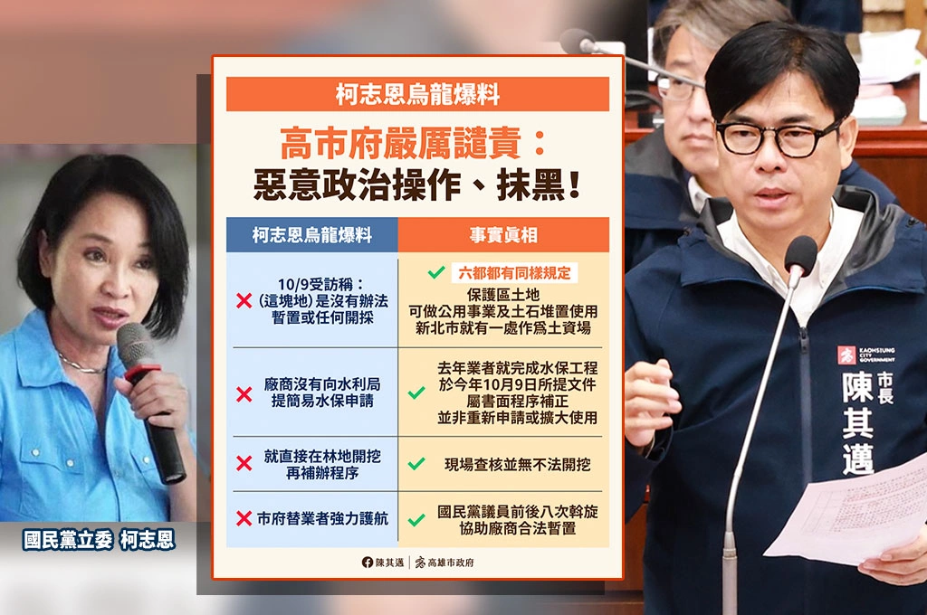 柯志恩控小港淪為「柏油山」...陳其邁批「烏龍爆料」:一再以不實資料抹黑「進行政治操作」!高市府嚴厲譴責